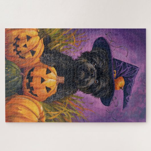 Spooky Affenpinscher Halloween Hexe und Pumpkin Puzzle (Horizontal)