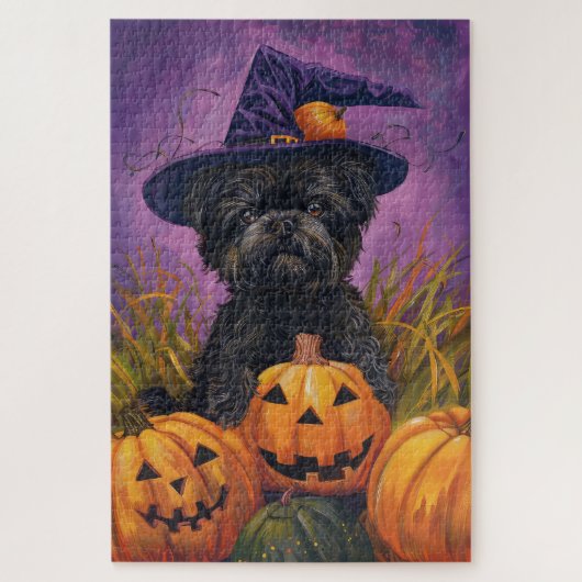 Spooky Affenpinscher Halloween Hexe und Pumpkin Puzzle (Vertikal)