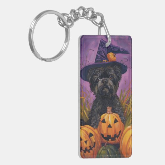 Spooky Affenpinscher Halloween Hexe und Pumpkin Schlüsselanhänger (Vorderseite links)