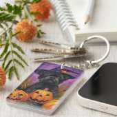 Spooky Affenpinscher Halloween Hexe und Pumpkin Schlüsselanhänger (Vorderseite rechts)