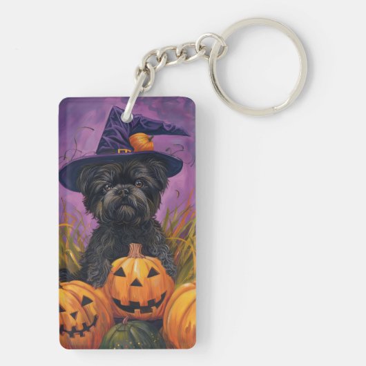 Spooky Affenpinscher Halloween Hexe und Pumpkin Schlüsselanhänger (Rückseite)
