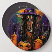 Spooky Afghan Hound Halloween Hexe und Pumpkin Button (Vorne & Hinten)