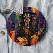 Spooky Afghan Hound Halloween Hexe und Pumpkin Button (Beispiel)