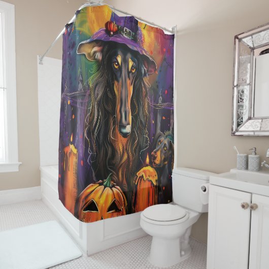 Spooky Afghan Hound Halloween Hexe und Pumpkin Duschvorhang (Beispiel)