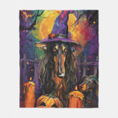 Spooky Afghan Hound Halloween Hexe und Pumpkin Fleecedecke (Vorderseite)