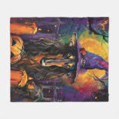 Spooky Afghan Hound Halloween Hexe und Pumpkin Fleecedecke (Vorderseite (Horizontal))
