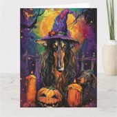 Spooky Afghan Hound Halloween Hexe und Pumpkin Karte (Vorderseite)
