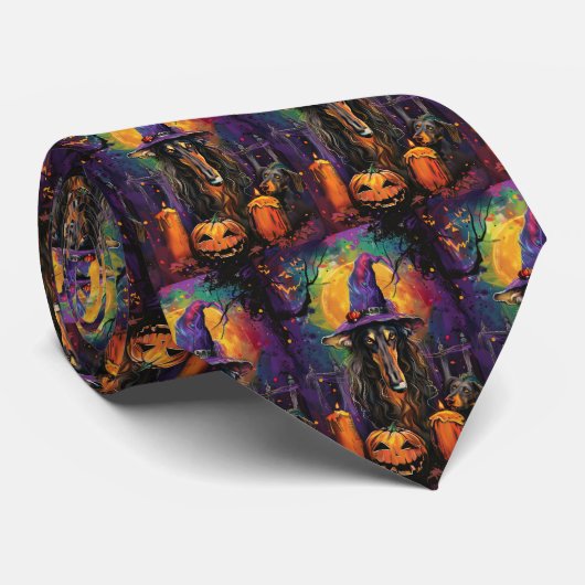 Spooky Afghan Hound Halloween Hexe und Pumpkin Krawatte (Gerollt)