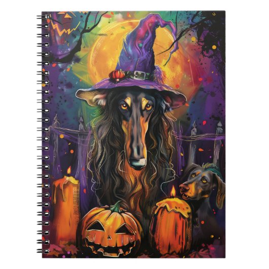 Spooky Afghan Hound Halloween Hexe und Pumpkin Notizblock (Vorderseite)