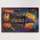 Spooky Afghan Hound Halloween Hexe und Pumpkin Puzzle (Horizontal)