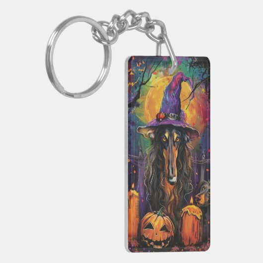Spooky Afghan Hound Halloween Hexe und Pumpkin Schlüsselanhänger (Vorderseite links)