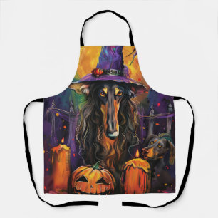 Spooky Afghan Hound Halloween Hexe und Pumpkin Schürze
