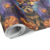 Spooky Airedale Halloween Hexe und Pumpkin Geschenkpapier (Rolleneckpunkt)