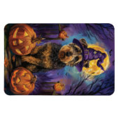Spooky Airedale Halloween Hexe und Pumpkin Magnet (Horizontal)