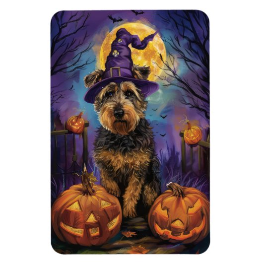 Spooky Airedale Halloween Hexe und Pumpkin Magnet (Vertikal)