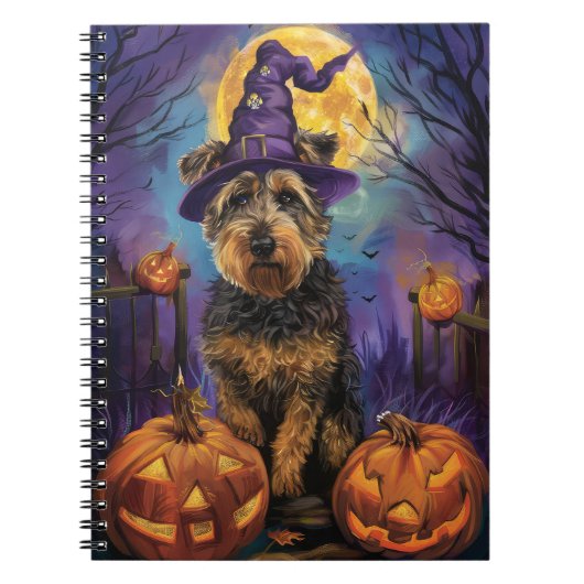 Spooky Airedale Halloween Hexe und Pumpkin Notizblock (Vorderseite)
