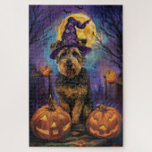 Spooky Airedale Halloween Hexe und Pumpkin Puzzle (Vertikal)