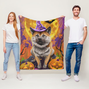 Spooky Akita Halloween Hexe und Pumpkin Fleecedecke