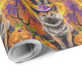 Spooky Akita Halloween Hexe und Pumpkin Geschenkpapier (Rolleneckpunkt)