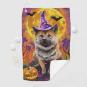 Spooky Akita Halloween Hexe und Pumpkin Golfhandtuch (Insitu)