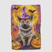 Spooky Akita Halloween Hexe und Pumpkin Golfhandtuch (Vorderseite)