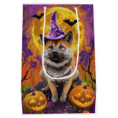 Spooky Akita Halloween Hexe und Pumpkin Mittlere Geschenktüte (Rückseite)