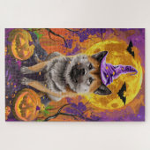 Spooky Akita Halloween Hexe und Pumpkin Puzzle (Horizontal)