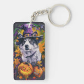 Spooky Akita Halloween Hexe und Pumpkin Schlüsselanhänger (Rückseite)