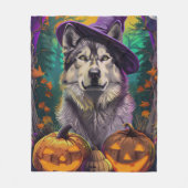 Spooky Alaskan Malamute alloween Hexe und Pumpkin Fleecedecke (Vorderseite)