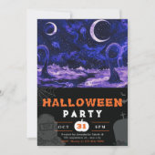 Spooky Alien Landschaft Crescent Moon Halloween Einladung (Vorderseite)