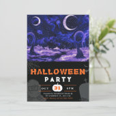 Spooky Alien Landschaft Crescent Moon Halloween Einladung (Stehend Vorderseite)