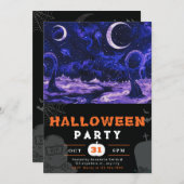 Spooky Alien Landschaft Crescent Moon Halloween Einladung (Vorne/Hinten)