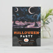 Spooky Alien Landschaft Crescent Moon Halloween Einladung (Stehend Vorderseite)