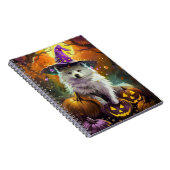 Spooky American Eskimo Halloween Hexe und Pumpkin Notizblock (Rechte Seite)