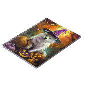 Spooky American Eskimo Halloween Hexe und Pumpkin Notizblock (Linke Seite)
