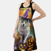 Spooky American Eskimo Halloween Hexe und Pumpkin Schürze (InSitu)