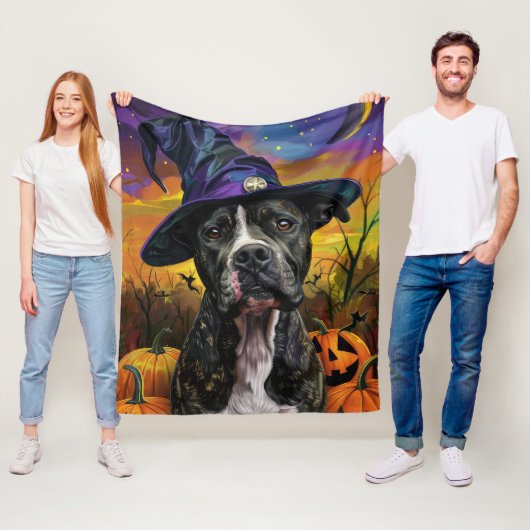 Spooky American Staffordshire Halloween Pumpkin Fleecedecke (Beispiel)
