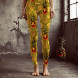 Spooky Ananas Halloween Fun Yellow Leggings