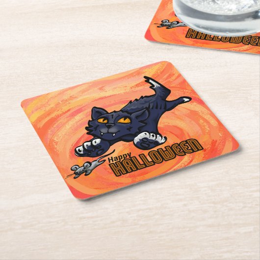 Spooky Animals Katze und Maus Rechteckiger Pappuntersetzer (angewinkelt)