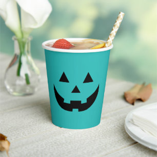 Spooky aquamarine Kürbislaterne Kürbis Halloween Pappbecher