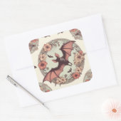 Spooky Art Nouveau Bats Illustration Hübscher Horr Quadratischer Aufkleber (Umschlag)