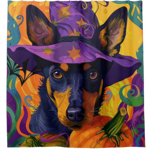 Spooky Australian Kelpie Halloween Pumpkin Duschvorhang (Vorderseite)