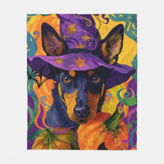 Spooky Australian Kelpie Halloween Pumpkin Fleecedecke (Vorderseite)