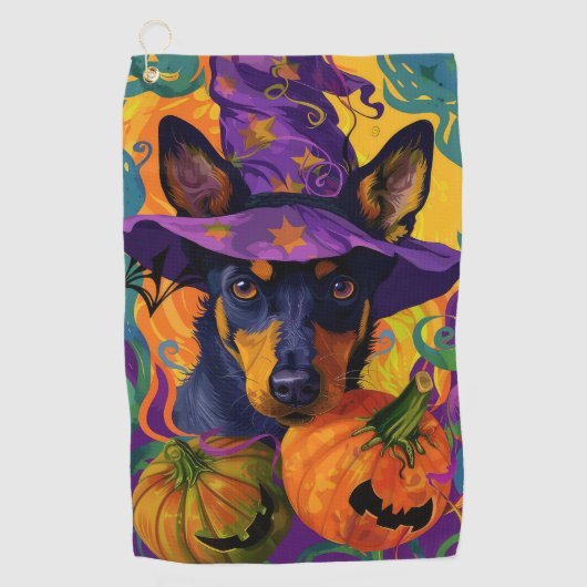 Spooky Australian Kelpie Halloween Pumpkin Golfhandtuch (Vorderseite)