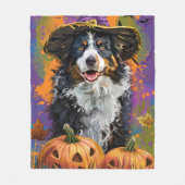 Spooky Australian Shepherd Halloween Hexenkürbis Fleecedecke (Vorderseite)
