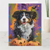 Spooky Australian Shepherd Halloween Hexenkürbis Karte (Vorderseite)