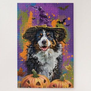 Spooky Australian Shepherd Halloween Hexenkürbis Puzzle