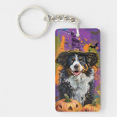 Spooky Australian Shepherd Halloween Hexenkürbis Schlüsselanhänger (Vorderseite)