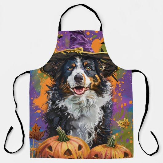Spooky Australian Shepherd Halloween Hexenkürbis Schürze (Vorderseite)