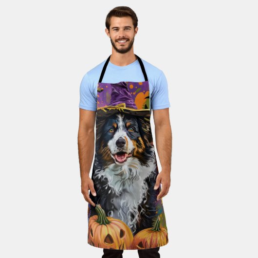 Spooky Australian Shepherd Halloween Hexenkürbis Schürze (Getragen)